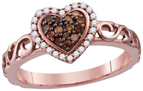 Size 7 10k Rose Gold Round Chocolate Brown Diamond Heart Love Ring 1
