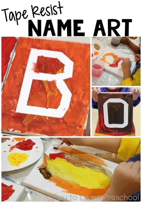 Name Art Tape Resist Canvas Paintings For Young Children