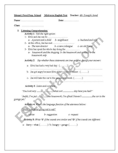 Mid Term Test1 1st Form Secondary Esl Worksheet By Hanenbekir