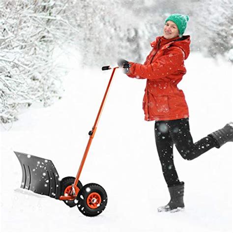 Garden Hand Tools And Equipment Adjustable Wheeled Snow Pusher Heavy Duty