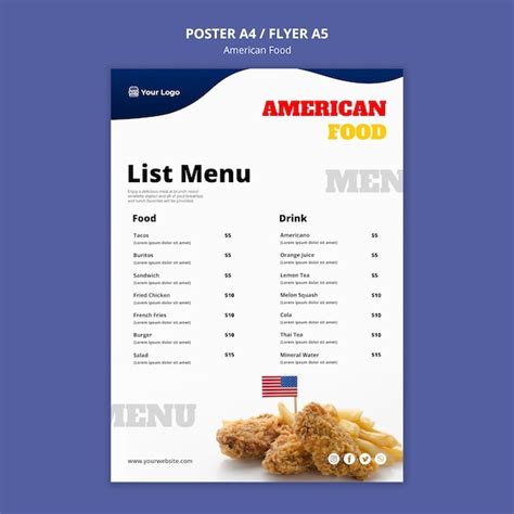 Free Psd Menu Template For American Food Restaurant