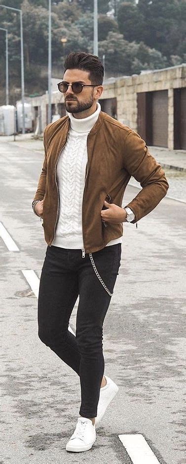 Brown Bomber Jacket Turtleneck Fashion Ideas With Black Jeans Brown
