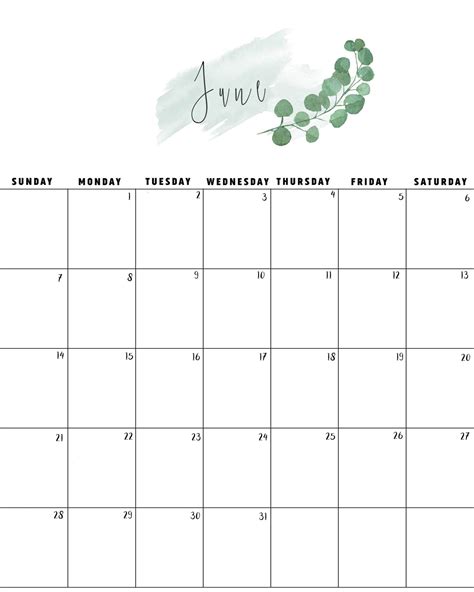 Best Free June 2020 Blank Calendar Printable Templates June 2019
