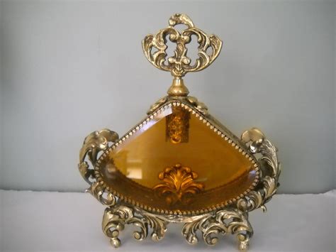 Large Gold Decorative Perfume Bottle With Amber Glass