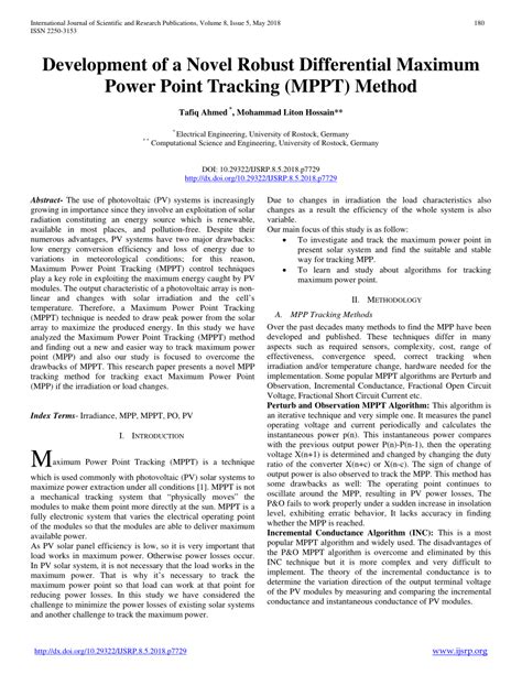 Pdf Development Of A Novel Robust Differential Maximum Power Point Tracking Mppt Method