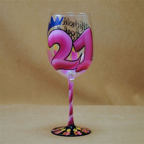 Pink Personalized 21st Birthday Wine Glass Has Candles