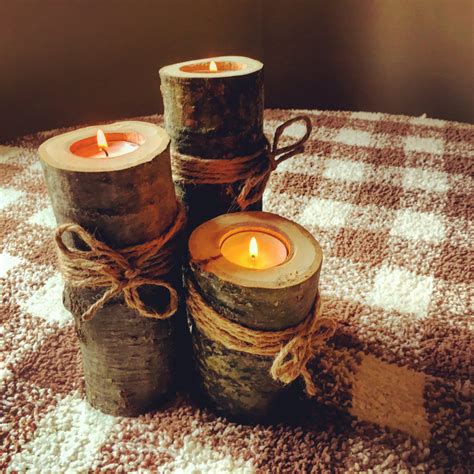 Wooden Candle Holders Rustic Wedding Decor Wooden Log
