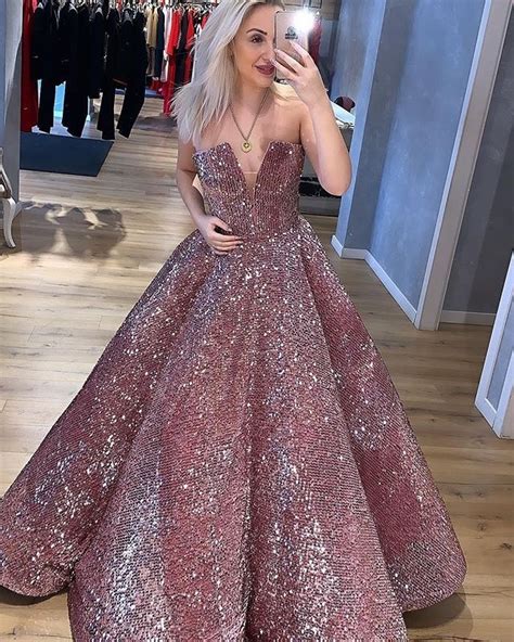 glitter ball gown prom dresses 2019 strapless sleeveless bling bling sequin women plus size