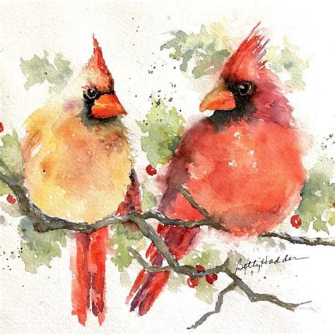 Cardinals Red Birds Print Of My Original Watercolor Cardinal Pair