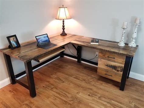 Reclaimed Wood Computer Desk Rustic Corner Desk Custom Barnwood