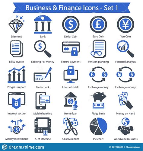Business And Finance Icon Set Blue Series Stock Vector Illustration