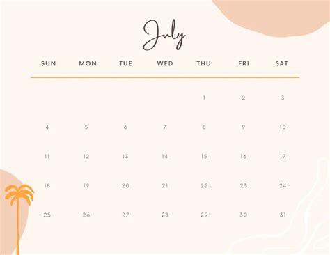 July 2021 Calendar Aesthetic