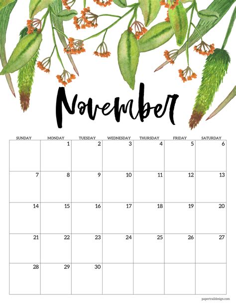 November 2021 Calendar Printable Cute Empty Calendar