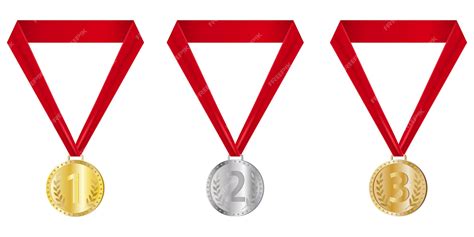 Premium Vector Gold Silver And Bronze Medalsaward Medals With Red
