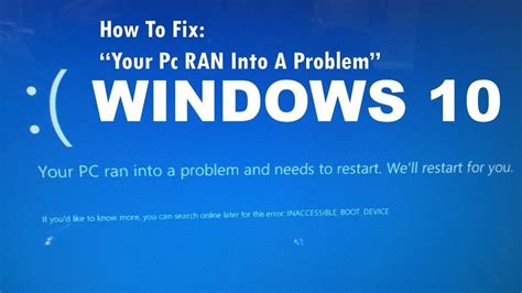 How To Fix Windows Error Issue Your Pc Ran Into A Problem And Needs To Restart Youtube