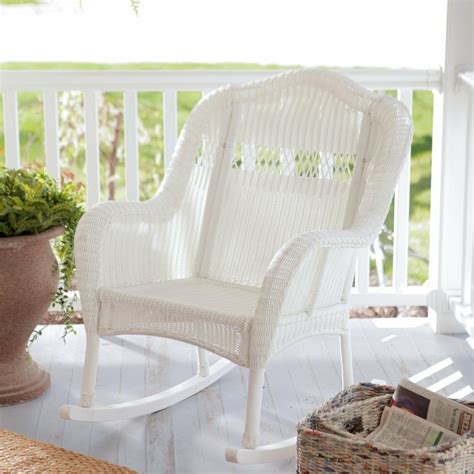 South Bay Traditional White Wicker Rocking Chair Patio Porch Rocker