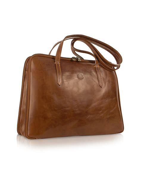 Chiarugi Handmade Brown Genuine Italian Leather Business Bag In Brown