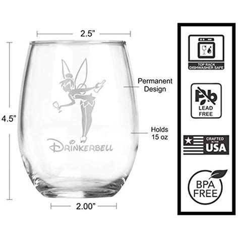 Drinkerbell 15 Oz Stemless Glass Disney Princess Tinkerbell Inspired Glass Fairy Wine Ts