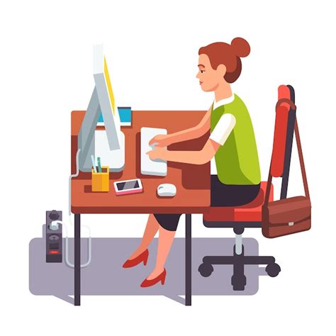 Clerk Mujer Trabajando En Una Computadora De Escritorio Vector Gratis