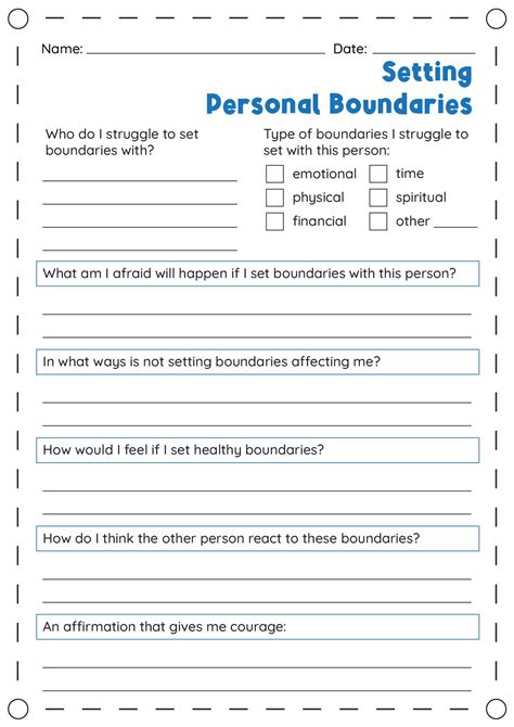 Setting Personal Boundaries Worksheets Family Therapy Activities Writing Therapy Boundaries
