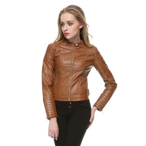 New 2018 Womens Winter Autumn Brown Bomber Motorcycle Leather Jackets
