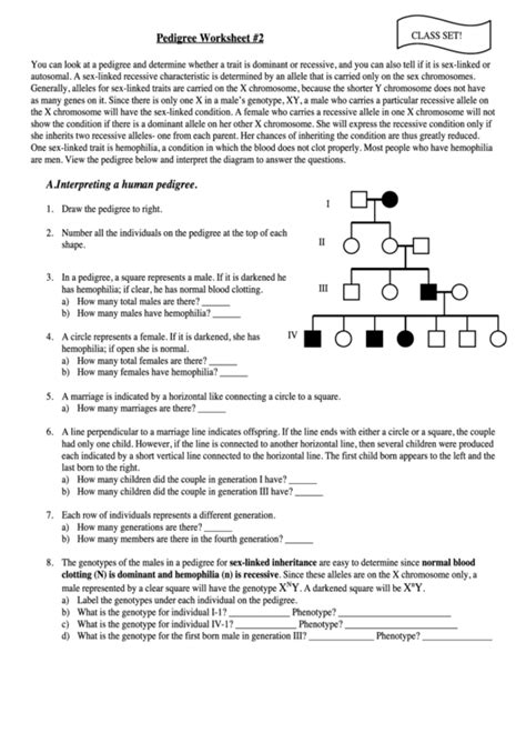 Can a recessive trait be on the y chromosome an abnormal gene on the x chromosome from each parent would be required, since a female has two x two genes control one trait example. Pedigree Worksheet Biology Worksheet Template printable ...