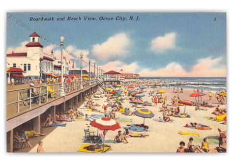 Ocean City New Jersey Boardwalk And Beach View Cartoline Depoca 🗺