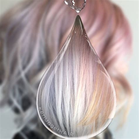 Discover (and save!) your own pins on pinterest Watercolor hair Pink, blue, & peach angled bob veiled over ...