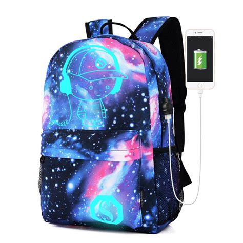 Universe Usb Charge Backpack Men Canvas For Teen Girls Kids Casual