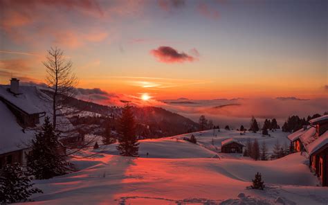 Download Wallpaper 3840x2400 Mountains Winter Sunset
