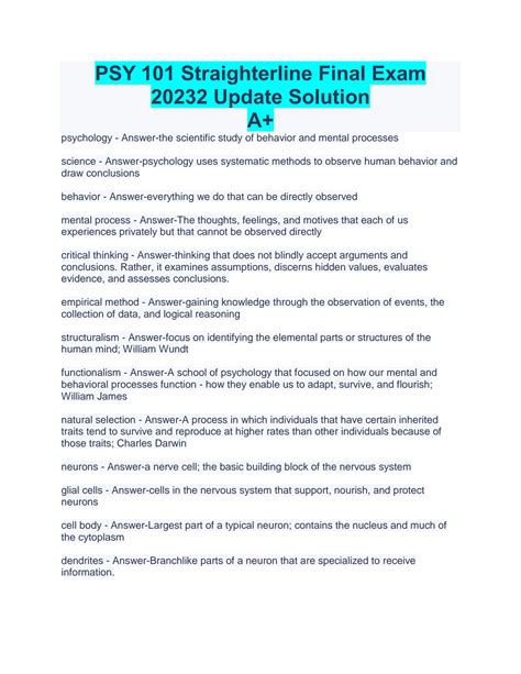 SOLUTION: Psy 101 straighterline final exam 2023 a - Studypool