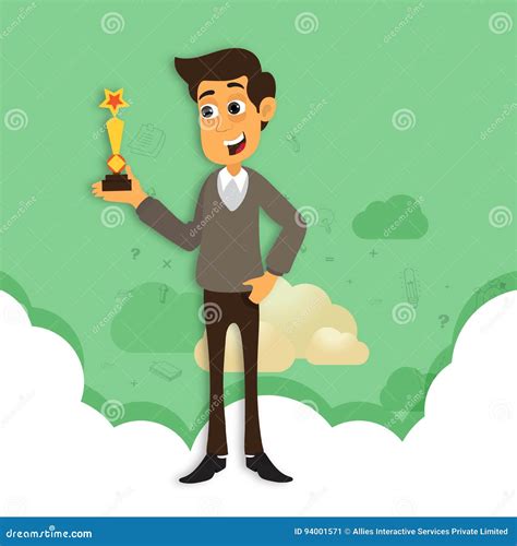 Character Of Successful Businessman With Award Stock Illustration
