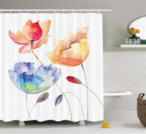 Watercolor Flower Decor Shower Curtain Set Summer Flowers