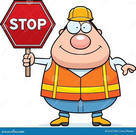 Cartoon Road Worker Stop Sign Stock Vector Image 51377154