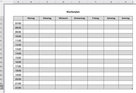 Als einer der ersten schritte wird meistens die größe der die breite und höhe einer tabelle wird. Wochenplan als Excel-Vorlage | Excel vorlage, Wochen ...