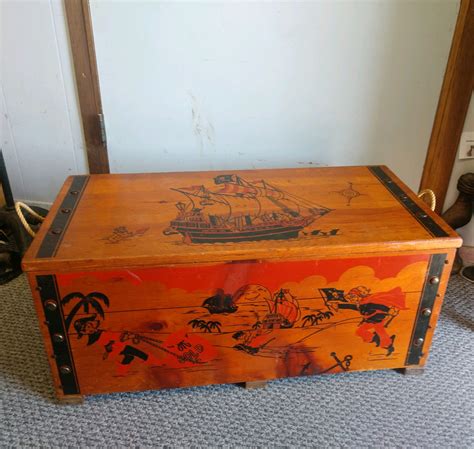Bargain Johns Antiques Wood Toy Chest Or Box Pirates Treasure