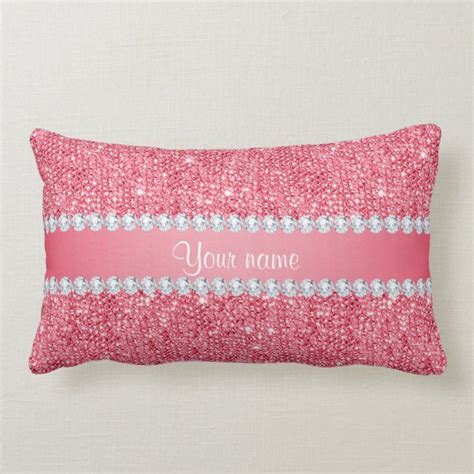 Faux Pink Sequins And Diamonds Lumbar Pillow Glamgoodieselegant