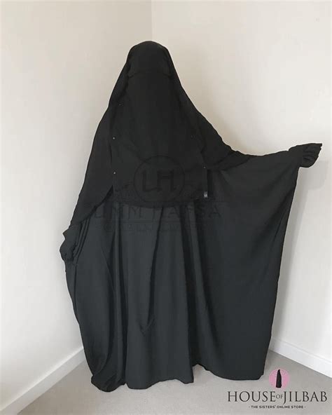 [ Umm Hafsa Saudi Jilbab In Black And Extra Long Niqab Cape With Flap And Snap Buttons In Black