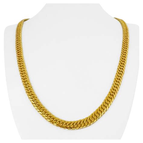 24 Karat Pure Yellow Gold Solid Heavy Fancy Curb Link Chain Necklace