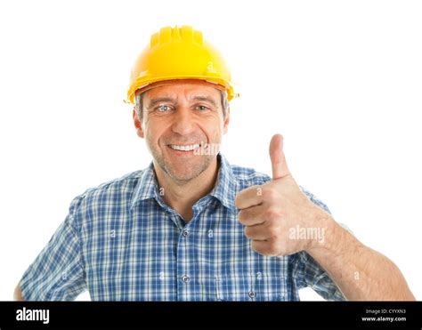 Confident Worker Wearing Hard Hat Isolated On White Stock Photo Alamy