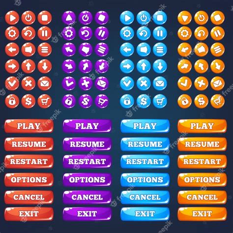 Мобильный игровой интерфейс коллекция векторных иконок и кнопок