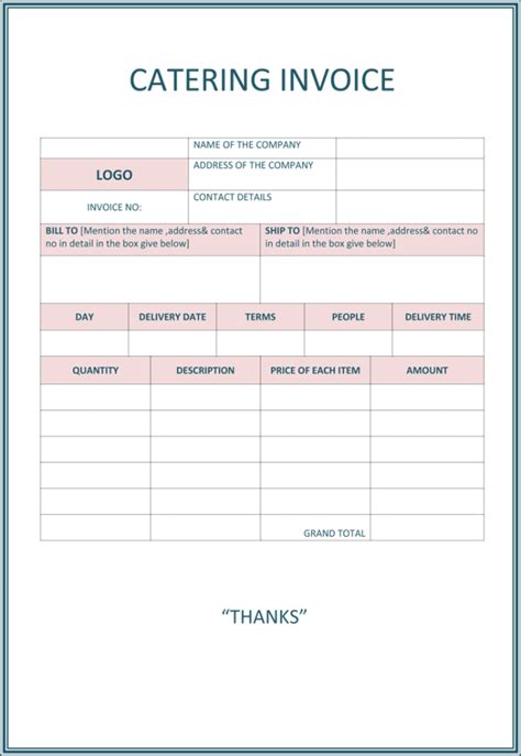 Sample Catering Invoice Template Free