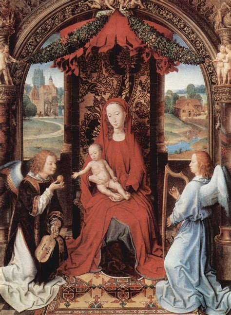 Madonna And Child Enthroned With Two Angels Hans Memling Wikiart