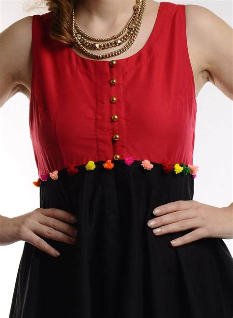 Womens Designer Red And Black Top With A Symmetric Hem Ans Designer