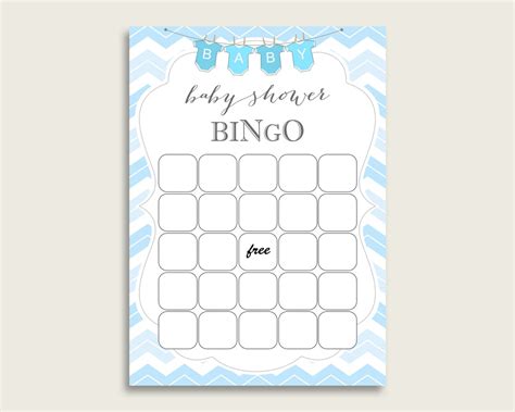 Blue White Baby Shower Bingo Blank Game Printable Chevron