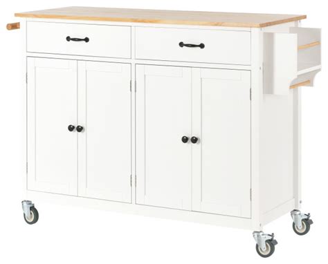 Gewnee Solid Wood Kitchen Island Cart With Locking Wheels In White