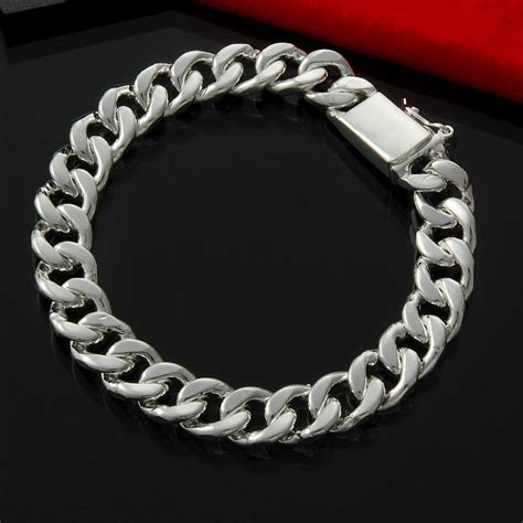 Wholesale 10mm Wide Bracelet For Men 925 Stamped Bracelet Jewelry Silver Plated Fashion Men S