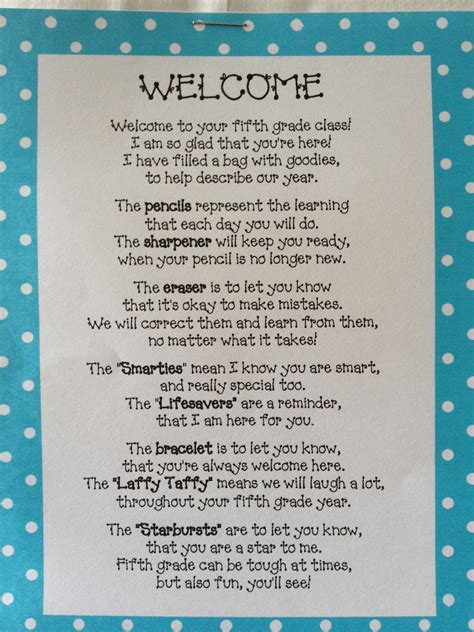 Welcome Back Poem Filled With Goodies Mrs O Knows