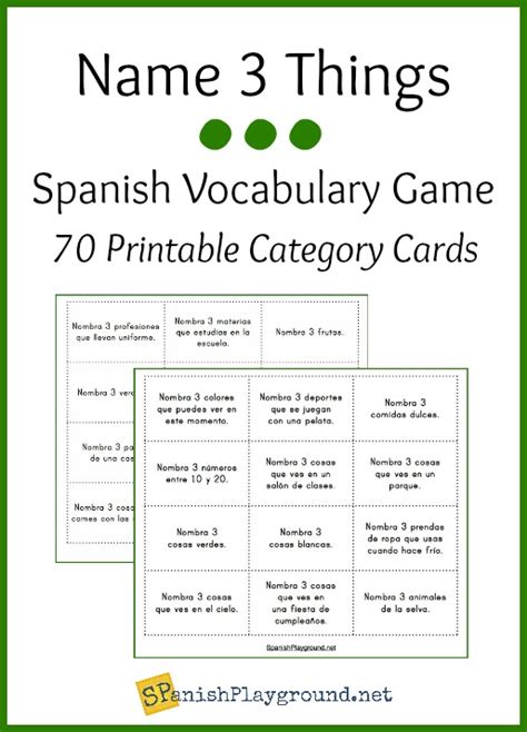 Spanish Vocabulary Game Name 3 Things Spanish Playground