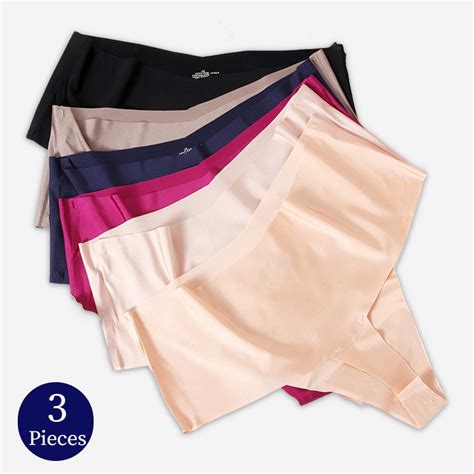 giczi 3pcs set women s panties high waist seamless thongs silk satin female underwear sexy